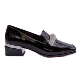 S.Barski Mocassini Tacco Alto Lavern Vernice Nero Con Cubic Zirconia