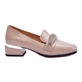 S.Barski Mocassino Tacco Alto In Vernice Con Strass Beige Lavern
