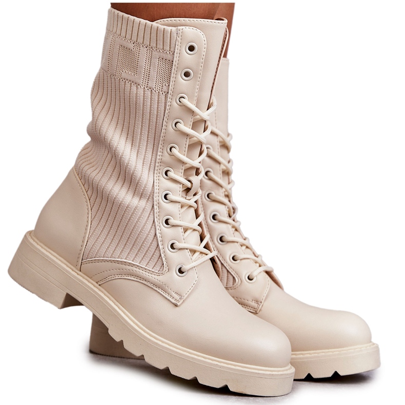 Stivaletti Da Donna Con Tacco Piatto, Beige
