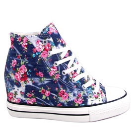 BM Paradis Sneakers alte con zeppa floreale blu navy