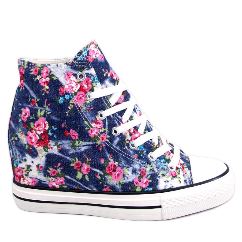 BM Paradis Sneakers alte con zeppa floreale blu navy