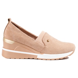 SHELOVET Scarpe con zeppa da donna beige Potocki in camoscio