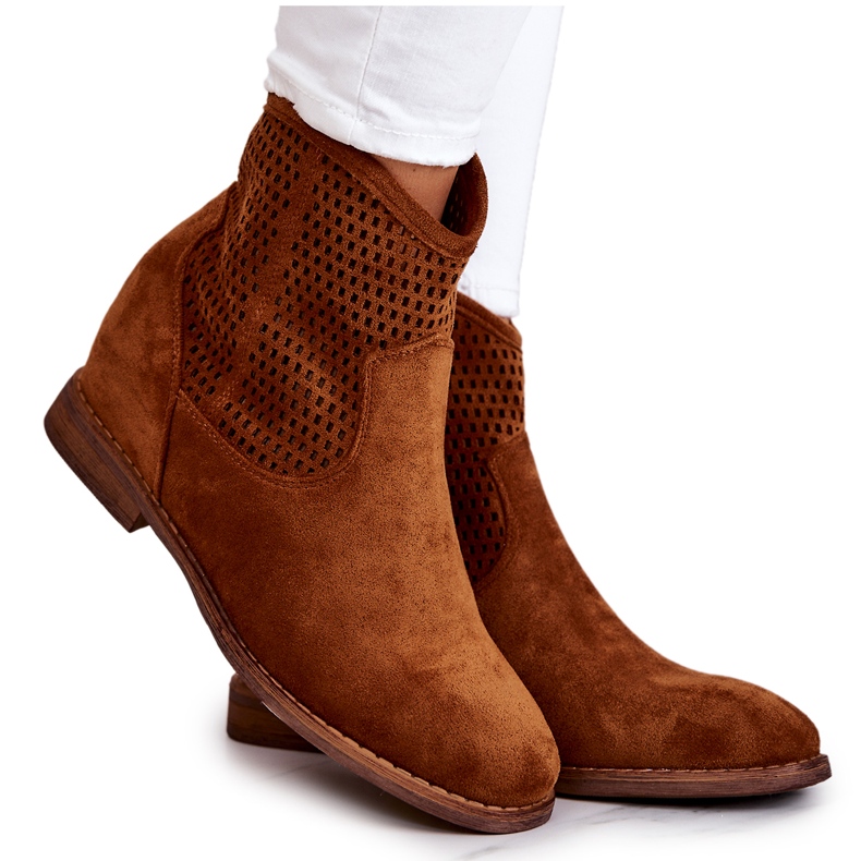 S.Barski Stivali da donna in camoscio con zeppa nascosta Camel Solene marrone