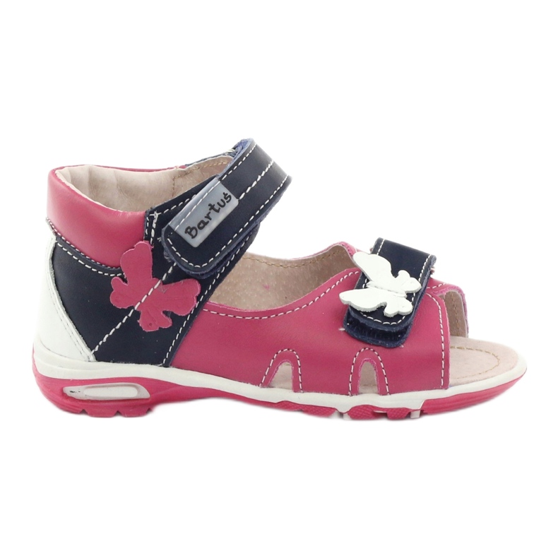Sandali in pelle femminile con farfalla rosa Bartuś