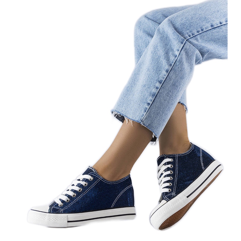 Sneakers con zeppa in broccato blu navy di Crete