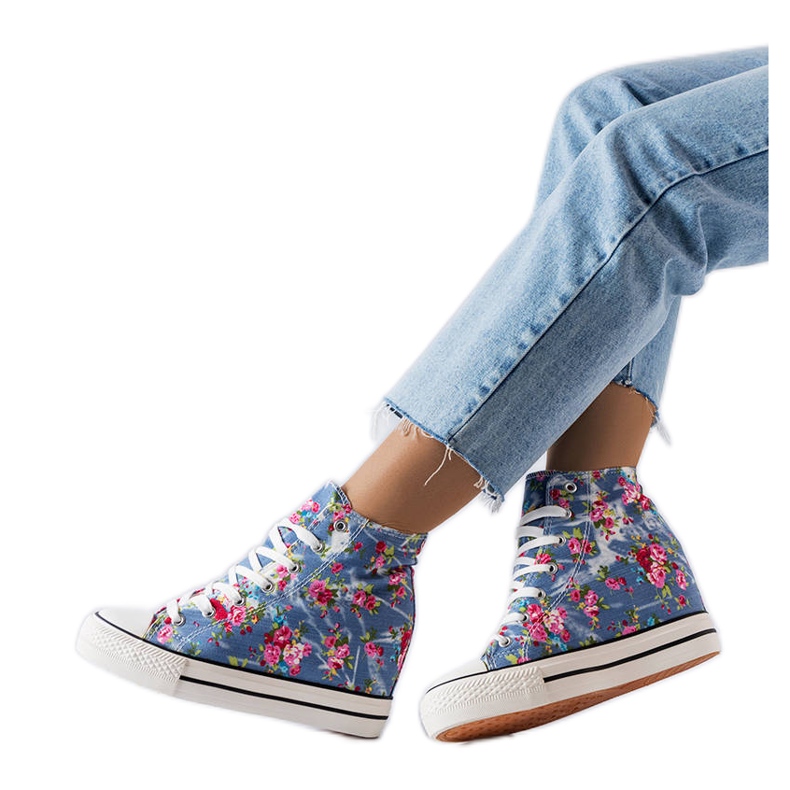BM Sneakers con zeppa floreali blu di Fouquet
