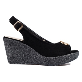 Sandalo donna con zeppa Shelovet in camoscio nero