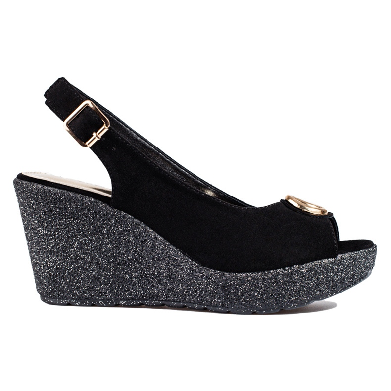 Sandalo donna con zeppa Shelovet in camoscio nero
