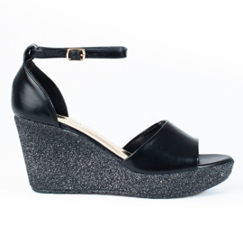 Sandalo donna Shelovet nero con zeppa alta