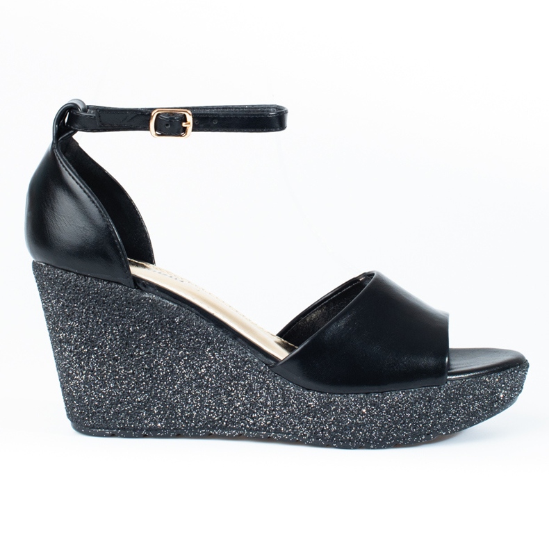 Sandalo donna Shelovet nero con zeppa alta