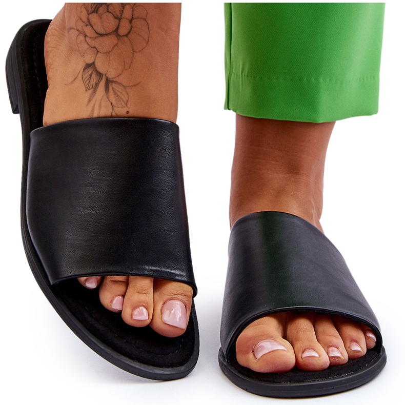 Pantofole Lisce In Pelle Da Donna Nero Cerise