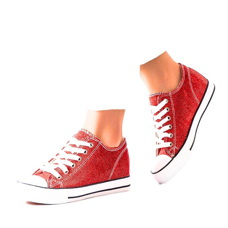 Sneaker con zeppa in broccato rosso di Crete