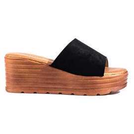 Pantofole da donna nere con zeppa in camoscio Shelovet nero