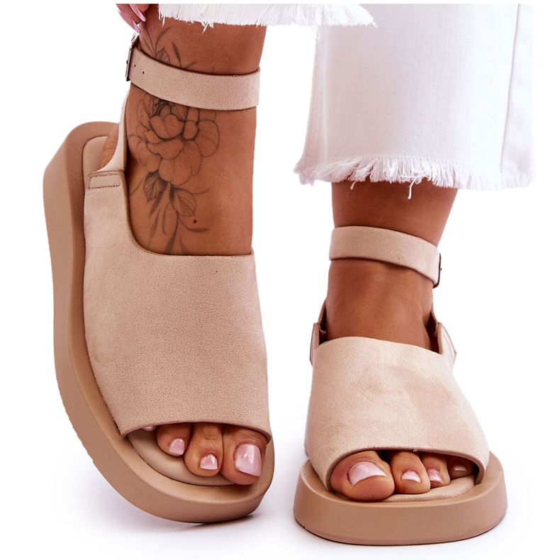Comodi Sandali Donna Con Plateau Beige Rubino marrone