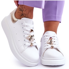 FG2 Scarpe sportive da donna su una massiccia piattaforma Chante bianca e oro bianco