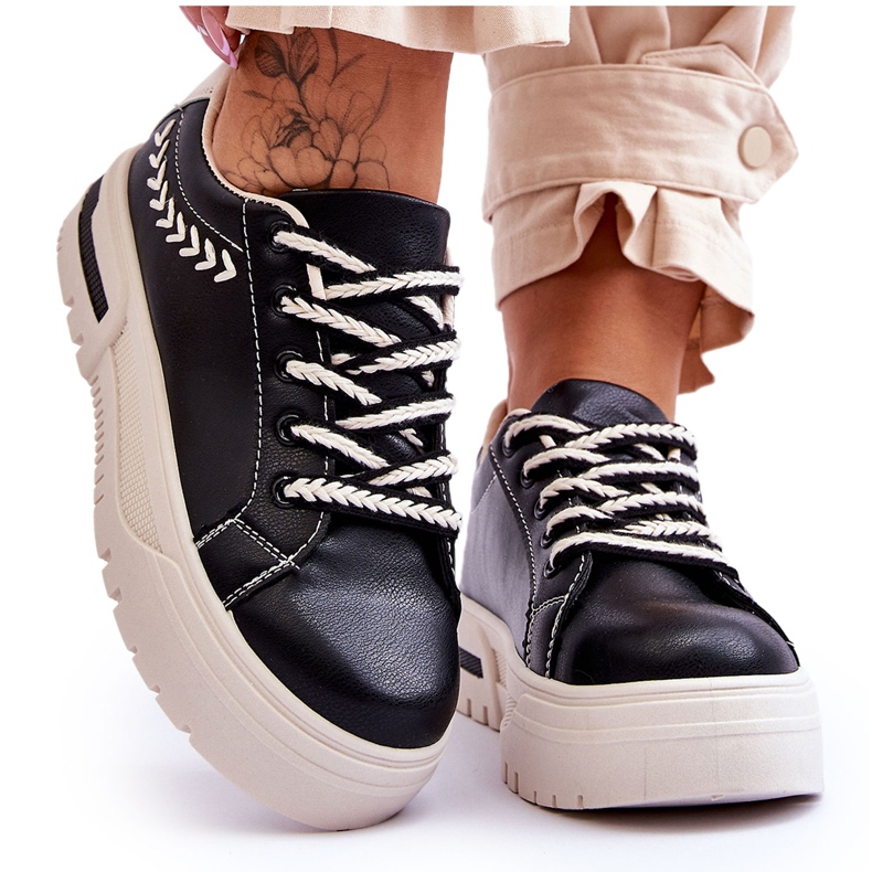 FG2 Comode Scarpe Sportive Da Donna Con Plateau Nere E Beige Devan nero