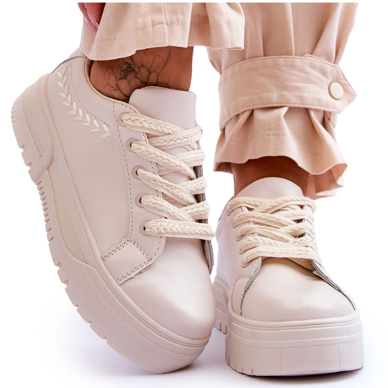 FG2 Scarpe Sportive Con Plateau Comode Da Donna Beige Devan