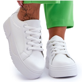 FG2 Scarpe Sportive Con Plateau Da Donna Comode Bianche Devan bianco