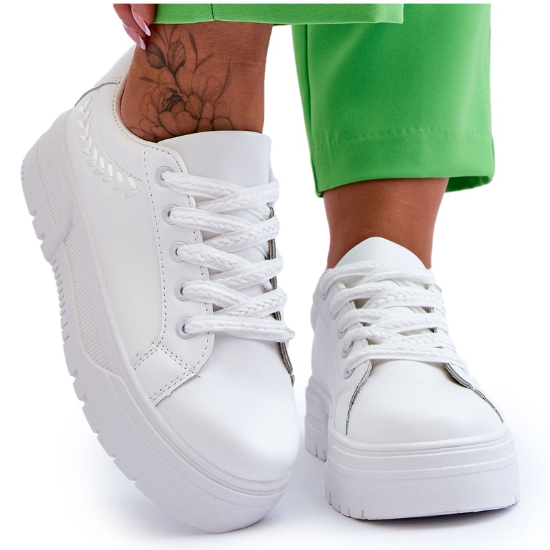 FG2 Scarpe Sportive Con Plateau Da Donna Comode Bianche Devan bianca