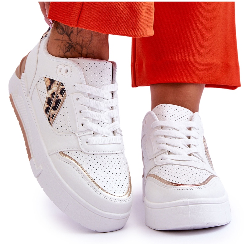 Scarpe Sportive Leopardate In Pelle Da Donna Bianche Nancey bianca