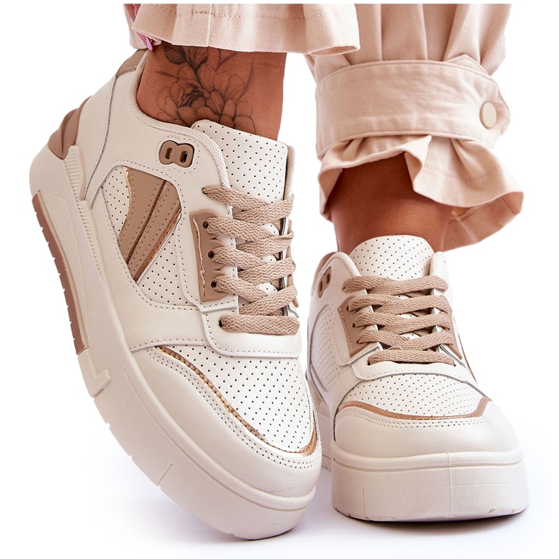 FI1 Scarpe Sportive Da Donna In Pelle Beige Nancey