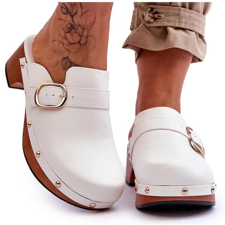 FI1 Ciabatte Donna in Pelle Zoccoli Fanett Bianco bianca