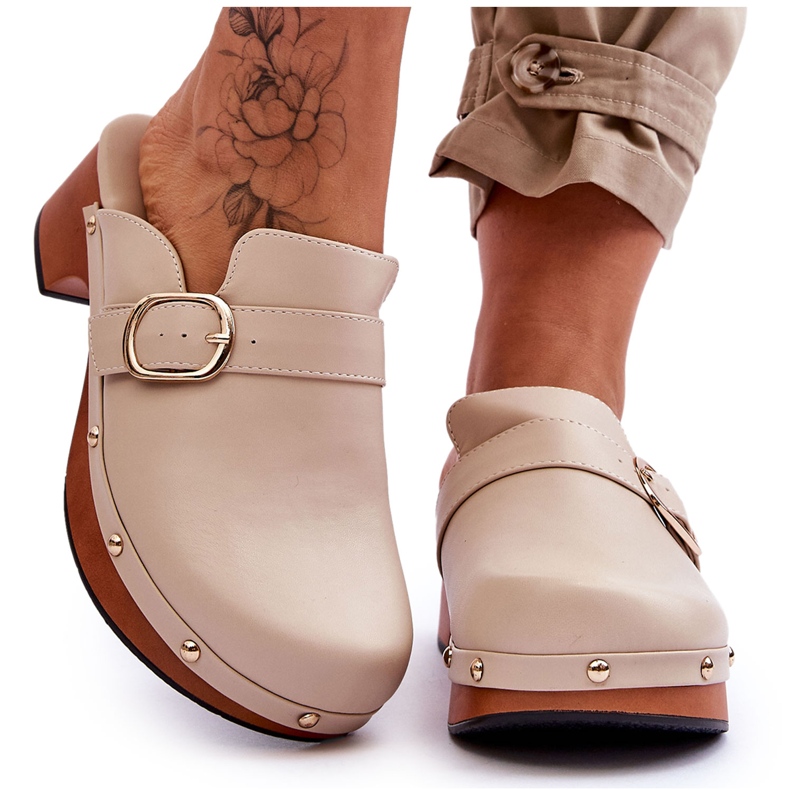 FI1 Zoccoli Donna in Pelle Beige Fanett