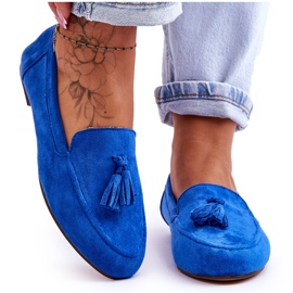 FB1 Mocassini Classici In Pelle Scamosciata Con Frange Blu Averil