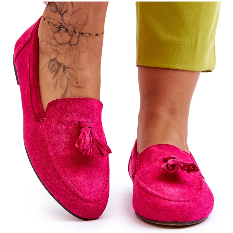 Mocassino Classico In Camoscio Con Frange Fucsia Averil rosa