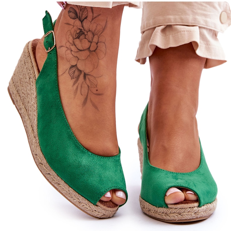 FB1 Sandali con zeppa in pelle scamosciata verde Elsie