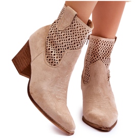 FB1 Stivali Cowboy Da Donna In Pelle Scamosciata Beige Norvella