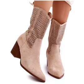 FB1 Stivali alti da cowboy in pelle scamosciata da donna Beige Turner
