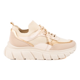 Sneakers beige da donna su suola spessa Shelovet