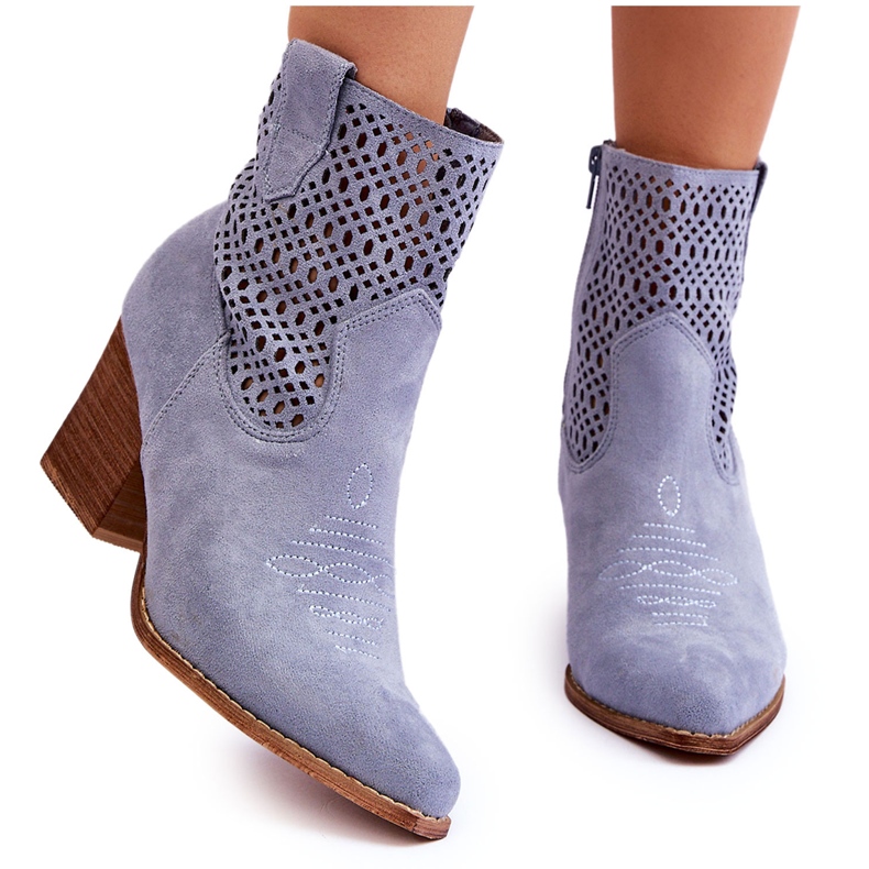 FB1 Stivali Cowboy Da Donna In Pelle Scamosciata Azzurro Norvella blu