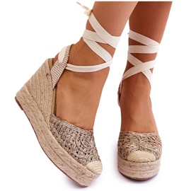 Sandali Con Zeppa Da Donna Con Lacci Beige Josephine marrone