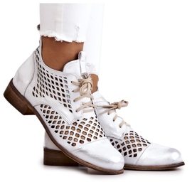 Stivali in pelle traforati Nicole 2704/005 Bianco e Argento