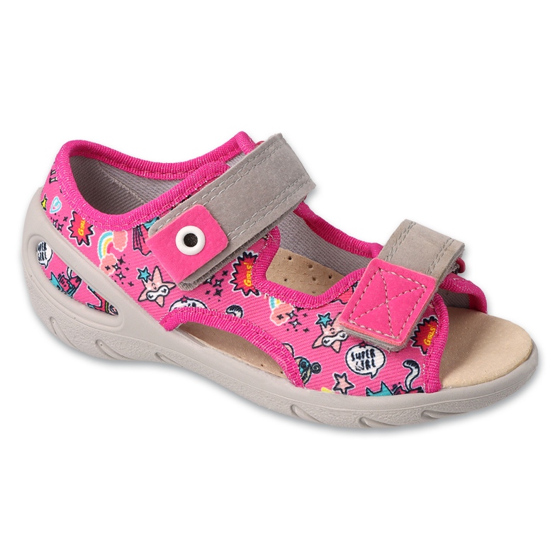 Sandali per bambini Befado 065p171 rosa con applicazioni colorate