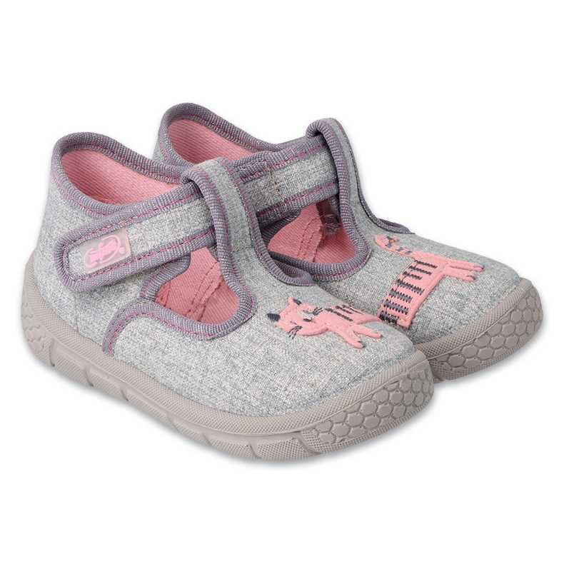 Slifori per bambini di Befado 631p019 Grey-Pink Cat grigio
