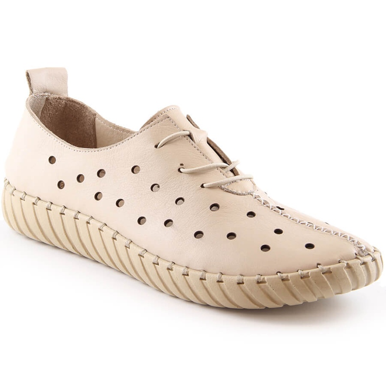 Scarpe beige traforate da donna comode in pelle Artiker 48C0568