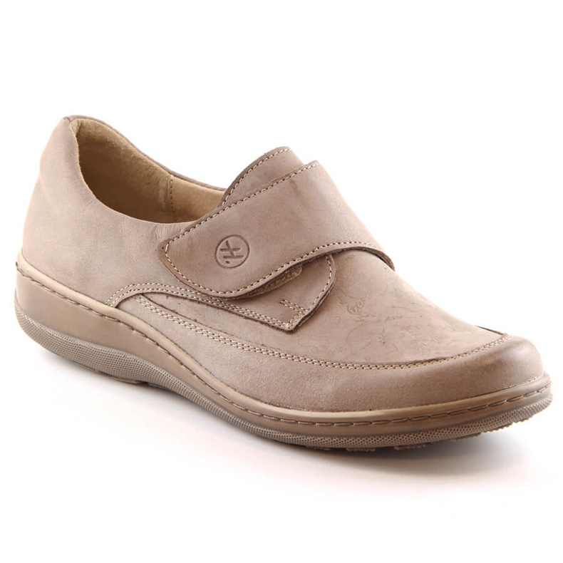Comode scarpe da donna in pelle con velcro beige Helios 395