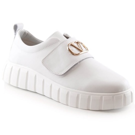 Scarpe da donna in pelle sulla piattaforma con velcro bianco Vinceza 87904 bianca