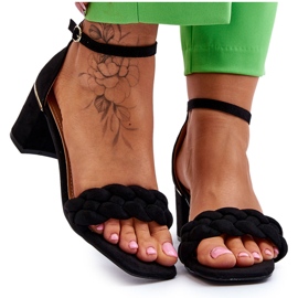 FB2 Sandali con tacco alto in pelle scamosciata con trecce di azela nere decorate nero