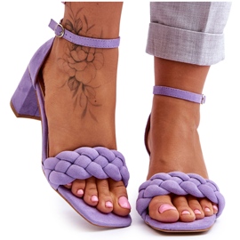 Sandali con tacco alto in pelle scamosciata con treccia decorativa, Azela viola