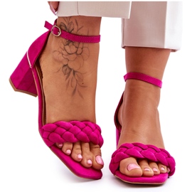 FB2 Sandali con tacco alto in camoscio con trecce azela fucsia decorative rosa