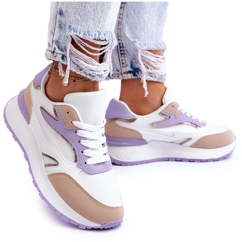 Scarpe sportive con plateau da donna Henley bianco-viola bianca