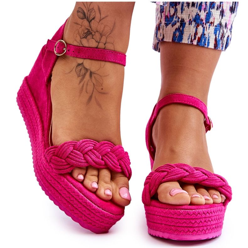 FB2 Classici sandali con zeppa Denisse in camoscio fucsia rosa