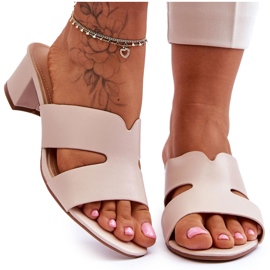 FJ1 Sandali classici in pelle con tacco basso Beige Miley