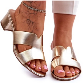 FJ1 Sandali classici in pelle con tacco basso Golden Miley d'oro