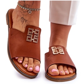 FJ1 Pantofole Comode Alla Moda Da Donna Con Decorazione Ayanna Cammello marrone