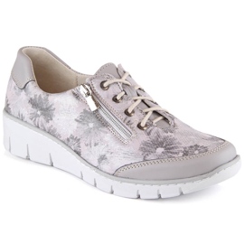 Helios 334 scarpe da donna comode in pelle con fiori grigio